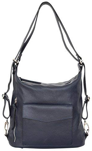 AMBRA Moda italien sac à dos pour femmes, sac à dos de ville en cuir véritable, 2 en 1 sac à dos décontracté, sac épaule GL016 (bleu foncé)