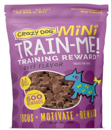 Crazy Dog Mini Train-Me! Training Treats 10 oz. Bag, Beef Flavor, with 500 Treats per Bag, Recommended by Dog Trainers