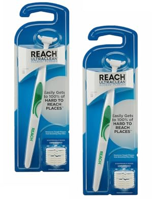 REACH Ultraclean Access Flosser + 8 Refill Dental Flosser Heads, Oral Care and Hygiene (Pack of 2)