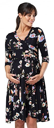Happy Mama. Amning moderskap dam 3/4 ärm klänning dubbel blöja. 609p (svart blomma, 40, L)