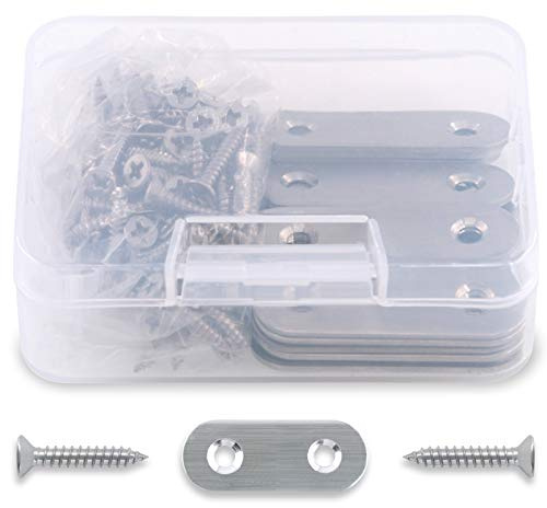 Swpeet 20Pcs 40mm Acero inoxidable Soportes rectos planos Soportes de soporte de estante de metal Placa de unión con tornillos de 40pcs Perfecto para reparar placas de reparación Conector de fijación