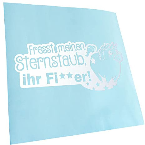 Kiwistar - Autoaufkleber - Einhorn - fresst Sternenstaub - Mattweiss - 24x11cm - Heckscheibe Auto Aufkleber wetterfest für Kfz LKW Mofa Truck - Sticker außen selbstklebend Tuning Zubehör für Fenster