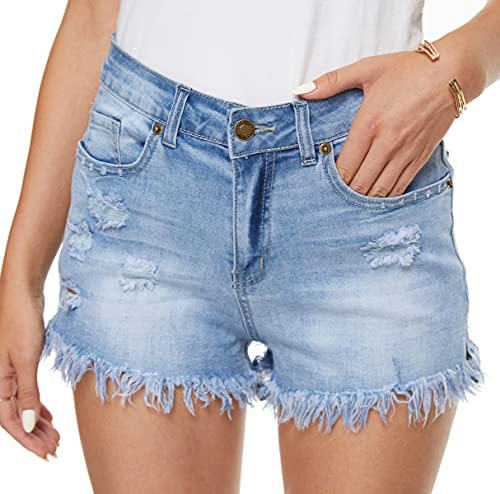 HVEPUO sommar korta byxor mamma jeans knappar shorts hål hotpants dam mager, A-ljusblå, L