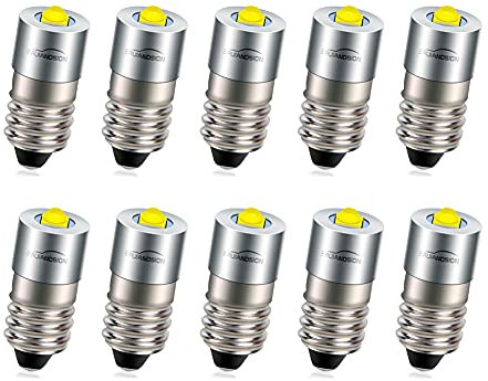 Ruiandsion E10 LED Bulb 6-24V LED Torch Light Bulb 6V 9V 12V 18V 19.2V 24V Replacement for Headlamps Flashlights Bike Work Lights,Non-Polarity (Pack of 10)