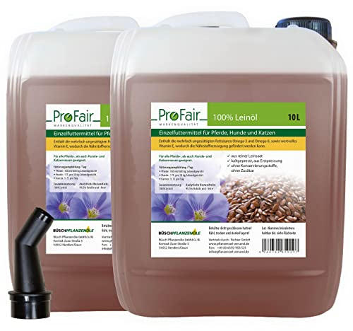 ProFair Leinöl 20 Liter (2 x 10L) kaltgepresst für Pferd, Hund, Katze | 100% aus reiner Leinsaat, ohne Zusätze, Einzelfuttermittel