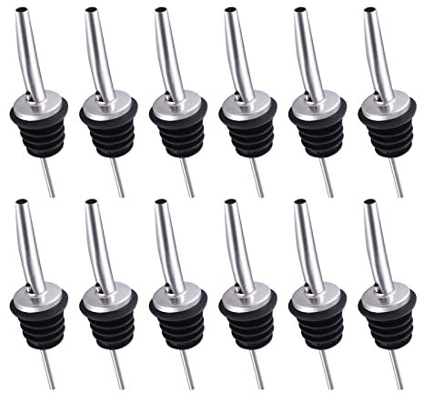 SLFYEE 12 Piezas Vertedor de Acero Inoxidable para Botellas Vertedores de Adaptarse Cualquier Botella Vertedores Espíritu Adapta a Cualquier Botella para Aguardiente Whisky Bebidas o Vinagre Aceite