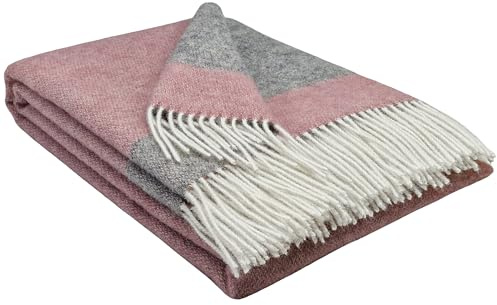 STTS International Wolldecke 100% Schurwolle Wohndecke in versch. Farben Tagesdecke Schurwolldecke Plaid 140 x 200 cm Tirol (Rosa-Grau (DF Dreifarbig))