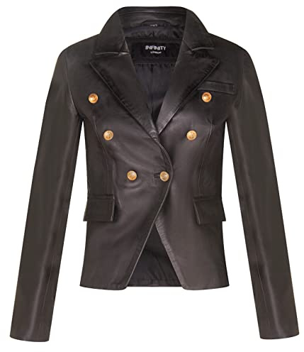 Infinity Leather Damen-Jacke aus Echtem Leder im Military-Stil, Schwarz