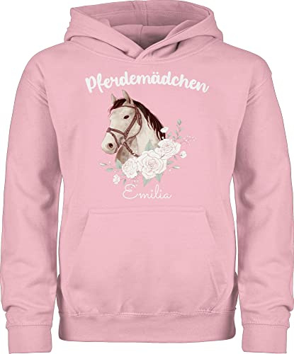 Geschenk mit Namen personalisiert by Shirtracer - Kinder Hoodie Jungen Mädchen - Pferd Pferde - Pferdemädchen mit Name personalisiert I Geschenk Pferdeliebhaber