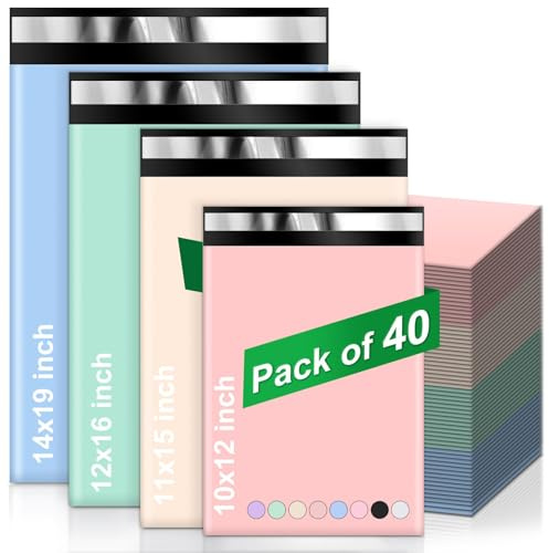Dioxide 40pcs Buste per Spedizioni Colorate Buste Spedizione Vinted, Impermeabile e Non Trasparente Buste Imbottite per Spedizioni di Abiti, Scatole e Altri Prodotti (4 Dimensioni)