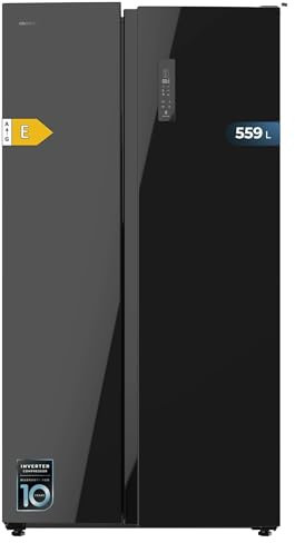 Cecotec Frigorífico Americano de 550 Litros Bolero CoolMarket SBS 550 Glass E. 177 cm de Alto y 90 cm Ancho, Sistema Multi Air Flow, Total No frost, Motor Inverter Plus.