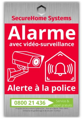 SecureHome Systems - Lot de 8 autocollants hyper-réalistes dissuasifs vol effet alu - Alarme + Alerte à la police - Haute qualité, résistance pluie et UV - 8,5x5,5cm