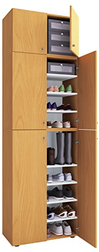 VCM Holz-Schuhschrank | Maße: H. 240 x B. 70 x T. 39 cm | Allzweckschrank | 9 Fächer | 4 Drehtüren | Aufsatz mit 2 Türen | extra Schublade – Lona