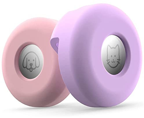 Uinfhyknd Hundemarke (2 Stück), aus Silikon für Haustiere für Airtags, Anti-Verlust-Label, Halterung für Haustiere + Rosa