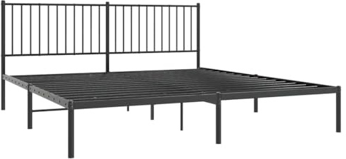 vidaXL Bettgestell, Bettrahmen mit Kopfteil Lattenrost, Metallbett Bett für Schlafzimmer, Doppelbett Gästebett, Metall Schwarz 180x200cm