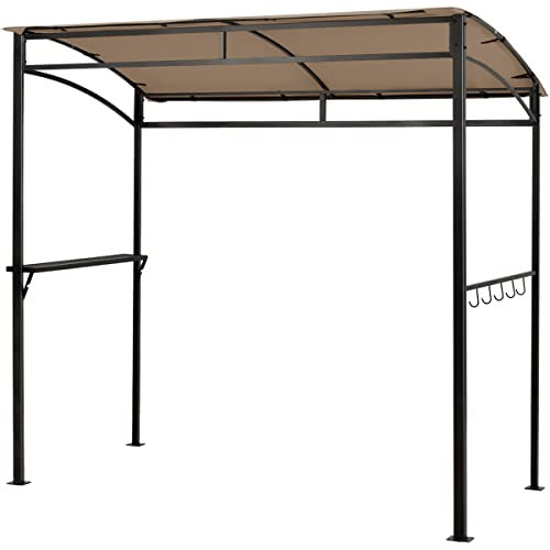 TANGZON BBQ Shelter, Outdoor Grill Gazebo Canopy with Side Shelf & 5 Hooks, Flame-Resistant Metal Frame Barbecue Awning Shelter Tent for Garden Patio Party (Brown, 216 x 108cm, no Extra Shadow)