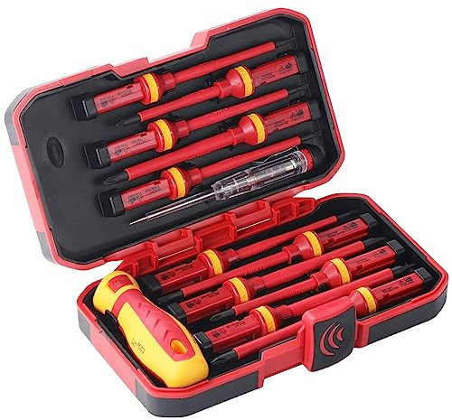 Mynoozi Lot de 13 Tournevis Isolés Set, Tournevis Electricien Professionnel, Tournevis Isolé 1000v, Tournevis Interchangeables, Tournevis Magnétiques, Kit D'outils de Réparation D'électricien