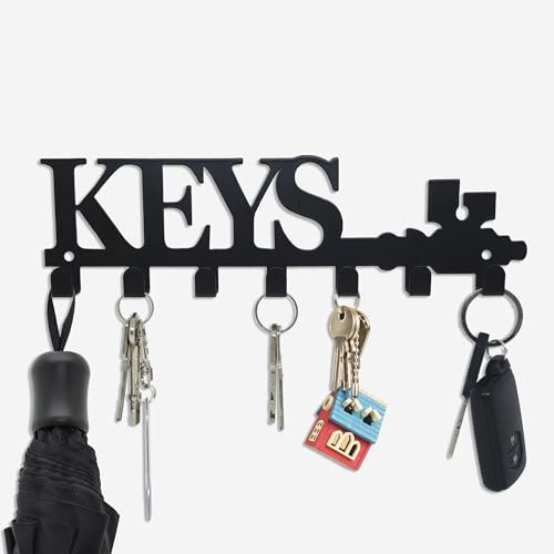 JJ PRIME Black Key Hooks Organizer, Wall-Mounted, 7 Hooks, Ideal for Hallway, Office, Entryway