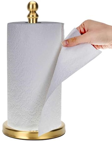 Gold Paper Towel Holder Countertop, Standing Paper Towel Roll Holder for Kitchen Bathroom, with Weighted Base for One-Handed Operation (Gold)