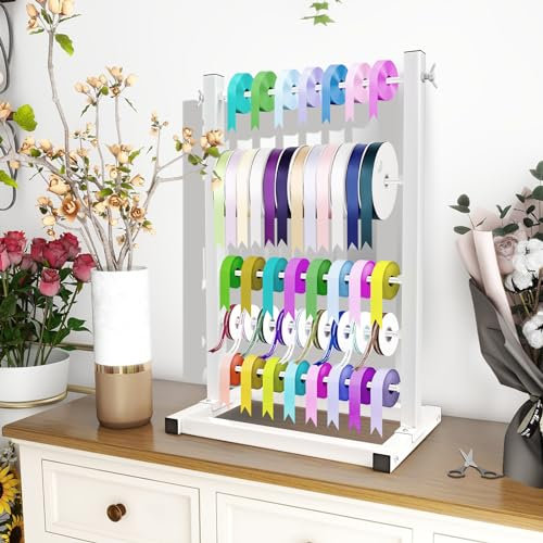 Fumingpal Bandhalter mit 5 Ebenen, Bandhalter, Bandaufbewahrung, großes Fassungsvermögen, für Bastelzimmer, Kuchenläden, Blumenladen (weiß)