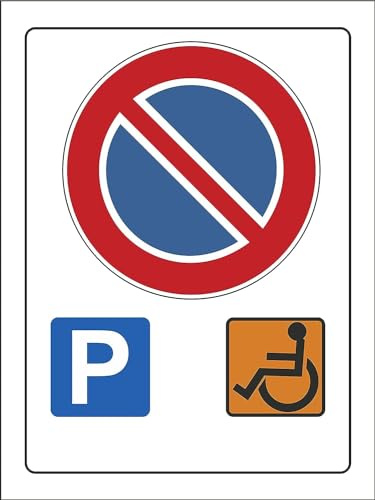 M-ITALY CARTELLO SEGNALETICO - PARCHEGGIO DISABILI divieto di sosta - Adesivo Extra Resistente, Pannello in Forex, Pannello In Alluminio (30x42 cm, Plastica)