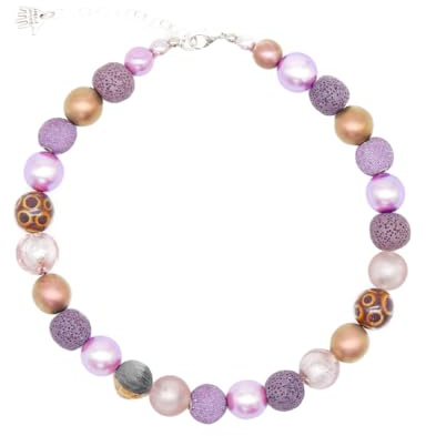 Feliss Handmade: Ketten aus Perlen Halskette Damen Statement Kette 45 cm lang in Boho Style. Choker Halsband Schmuck. Beads Perlenkette Frauen pink (Soft Lilac)