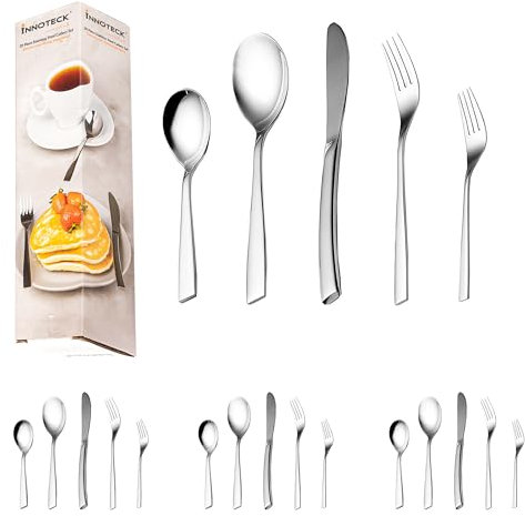 Innoteck 20-Piece Stainless Steel Cutlery Set – Mirror-Polished Silver Tableware for 4 People with Dinner Forks, Knives, Spoons, Cake Forks & Teaspoons – Dishwasher Safe