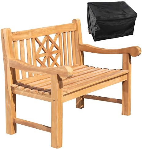 CLP Banco De Jardín con Cubierta Protectora I Silla De Madera De Teca con Reposabrazos & Respaldo I Banco con Funda, Contenido del Set:Florida