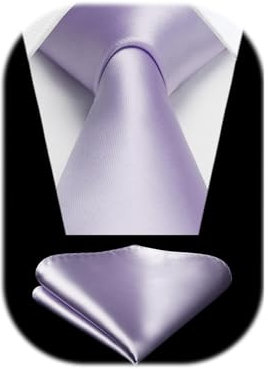 HISDERN Lila Krawatte und Einstecktuch für Herren im Set, klassische Seidenkrawatte für Hochzeit, Party, Business