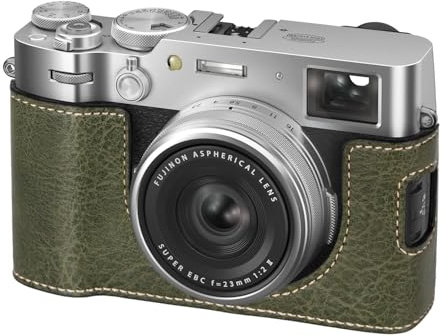 VOVMOEYA X100VI Hülle, Halbe Kameratasche für Fujifilm X100VI, PU-Leder Tasche kompatibel mit Fujifilm X-100VI Digitalkamera - Grün