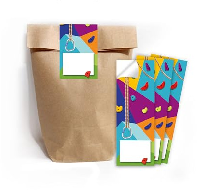 Minkocards 6 Geschenktüten (Natur) + 6 Aufkleber Klettern Bouldern Geschenktüten für Mitgebsel Mädchen Jungen Gastgeschenk einpacken beim Kindergeburtstag Mädchengeburtstag Jungengeburtstag