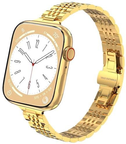 chaungshiji smalt armband kompatibelt med Apple Watch 38 mm, 40 mm, 41 mm, metallersättning för iWatch 9 8 7 6 5 4 3 2 1 SE serien, justerbart rostfritt stål armband för äppelband kvinnor, guld
