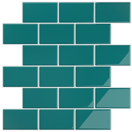 VEELIKE Fliesenaufkleber Türkis Klebefliesen Küche Grün Rechteckig Fliesen Aufkleber Küchenfliesen Selbstklebend 3d Fliesenaufkleber Badezimmer Wasserfest Küchenrückwand 30.5cm×30.5cm 12 Stück