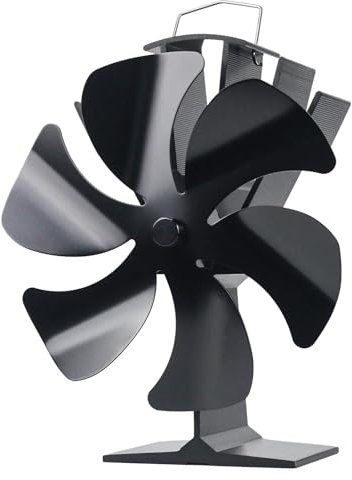 Tomersun Ventola per stufa a 6 pale alimentata a calore, nera, 17,5 cm (profondità) x 11 cm (larghezza) x 21,5 cm (altezza), senza elettricità, funzionamento silenzioso, per legno/pellet/bruciatore