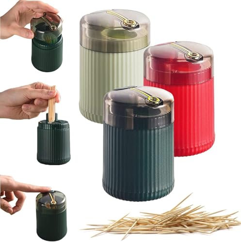 Aidmi Automatic Toothpick Dispenser Holder with Toothpicks, Pop Up Toothpick Dispenser, Toothpicks Container Storage Box - Christmas Decoration (Three colors)