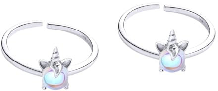DEARMAMY 2St Öffnender Einhornring offener Bandring Mädchenringe Damenringe verstellbare Ringe aus Sterlingsilber Ringe für Mädchen Modering ring einhorn