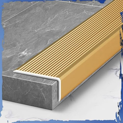 IMUNKT Treppenkantenprofil Für Laminat/Parkett/Fliesen, Alu Treppenwinkel 90/100/120cm, Treppen Stufenkantenprofil, Metall-Eckschutz, Treppenprofil, Winkelprofil(Gold,W4cmxL90cm)