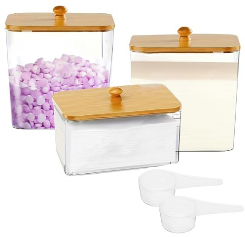 W&H 3Stück Waschmittel Aufbewahrung,Waschpulver Aufbewahrungsbox mit Deckel | Transparent Waschmittelbox für Waschpads, Badebomben, Geruchsverstärkung, Trockner Blatt
