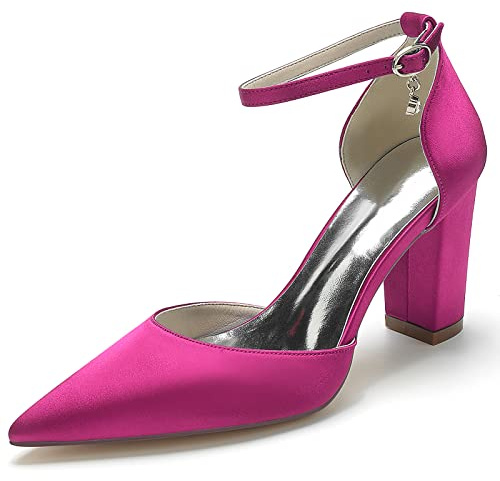 HFWXYSA Scarpe da sposa da donna con tacco a blocco, punta appuntita, cinturino alla caviglia, per balli e serate