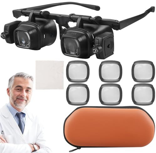 Lupa con correa para la cabeza y LED, para personas que llevan gafas (2X/6X/10X/24X), lupa montada en la cabeza para manualidades, reparación, lectura y gafas de aumento