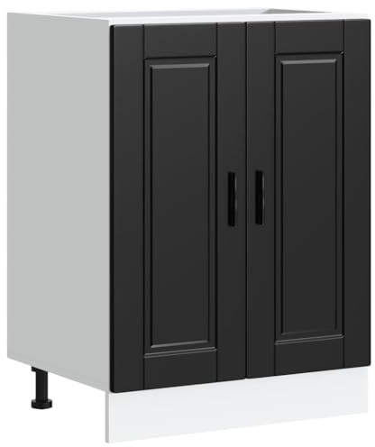 vidaXL Kitchen Base Cabinet Porto Black Engineered Wood, sink base cabinet, base kitchen cabinet with door, sink base unit, kitchen sink base cabinet