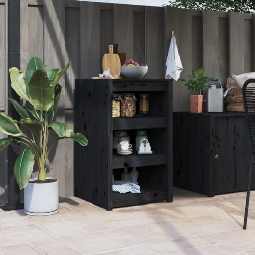 Iiaky-Outdoor Kitchen Cabinet Black 55x55x92 cm Solid Wood Pine|Kitchen Cupboard,Freestanding Pantry Cabinet,Wooden Storage Cupboard for Home Kitchen Dining Living Room