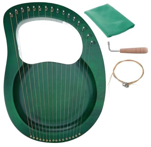 XPJYUA Lyre Harp 16 Saiten Holz Mahagoni Leier Harfe Instrument mit Tonabnehmer Stimmschlüssel Reinigungstuch Anfänger Geschenk Musikinstrument(Dark Green)