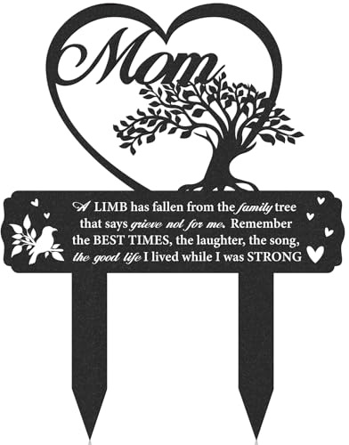 LIRAVENO Metal Grave Stakes Decoration - Black The Trees of Lifes Cemetery Markers for Human Loss Mother Heart Memorial Plaques Decor for Outdoor Garden Personalized Mom Sympathy Yard Remembrance Sign