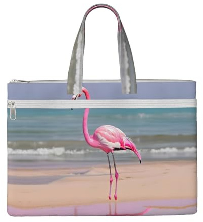 SDEGTHO Flamingo On Beach Zippered Document Bag With Handle For Carrying Paper Files Books Filing Folder