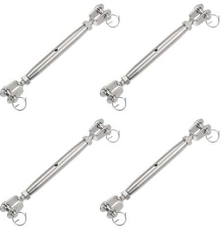 sourcing map 4Pcs M8(5/16) Closed Body Jaw and Jaw Turnbuckles Wire Rope Tension, Stainless Steel Turnbuckle Adjustable Cable Tensioner for Shade Sail Clothesline, 2100lbs Working Load Limit