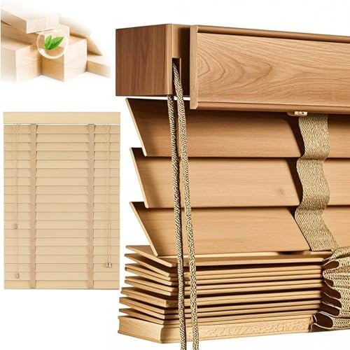 Bambusrollo Holzjalousien Fenster Innen, 50mm Lamellen, Horizontal Holz Jalousien Für Fenster Bad Küche, W 30 45 60 75 90 115 130 145 160cm Anpassbare Jalousie(Natürlich)