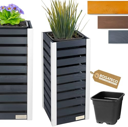 BOGATECO Blumenkasten aus Holz | Pflanzkasten | Blumentopf 82 x 36 x 36cm | Kräutertopf für zu Hause Garten Balkon Terrasse | Topf mit Kunststoffeinsatz | Imprägniert | Anthrazit