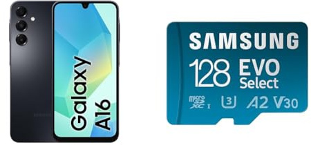 Samsung Galaxy A16, Android 14, Super AMOLED Display 6.7 FHD+, 4GB RAM, 128GB, 5,000 mAh Battery, IP54, Expandable Memory, Black Memory EVO Select 128GB