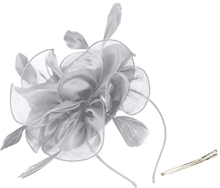 Fascinator Hat for Women Weddings Headband, Fascinators for Women Girls, Feather Fascinator Hat with Headhand, Flower Cocktail Tea Party Headwear for Wedding Party Headdress (Grey, One Size)